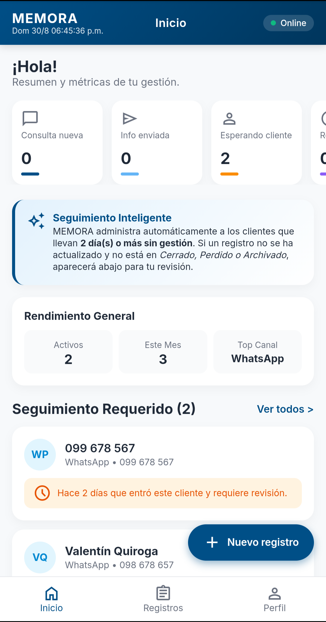 Seguimiento Inteligente y Métricas Memora